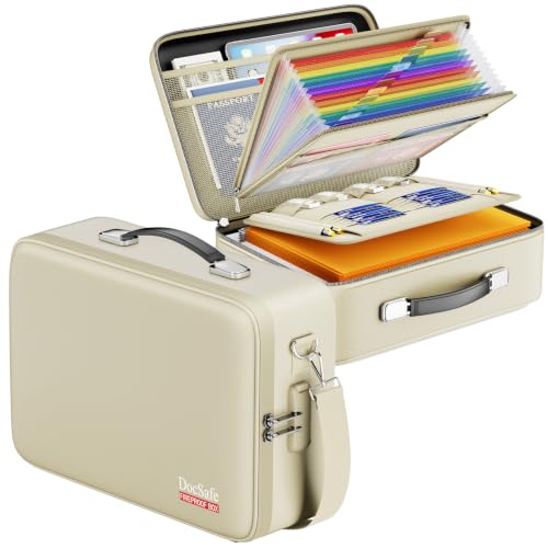 DocSafe Fireproof Document Box Hard Case with Lock ＆ Accordion File Folder