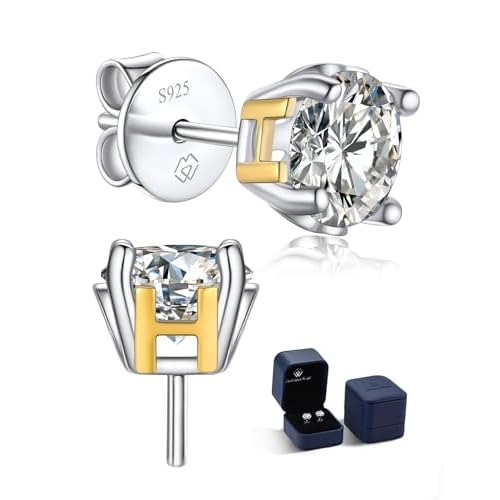 MomentWish Moissanite Stud Earrings, Christmas Gift for Her, 2 Carat Lab Created Diamond Earrings for Women, 925 Sterling Silver Initial Earrings Men Earrings Alphabet Letter Earrings
