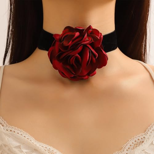 Flower Necklaces for Women Red Rose Choker Necklace for Women Black Velvet Choker Necklace Floral Choker Necklace Spring Summer Necklace Flower Jewelry3