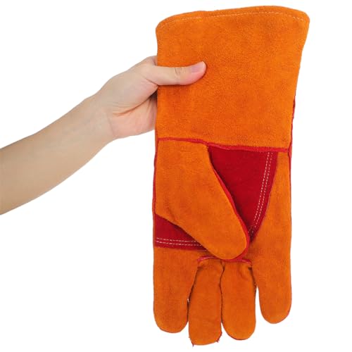 Guantes de soldadura de cuero de vaca resistentes al fuego y cómodos en color naranja 4