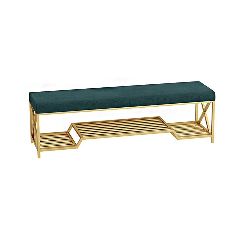 Banc à chaussures en fer forgé vert TUSUOD avec étagère de rangement