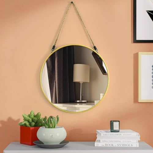 Image of TIED RIBBONS Framed Round Wall Mirror for Bathroom Wall Mounted Hanging Mirror Bedroom Home Decor Wash Basin Makeup Office Living Room Vanity Decoration Items (Large, Plastic, 17 inch)