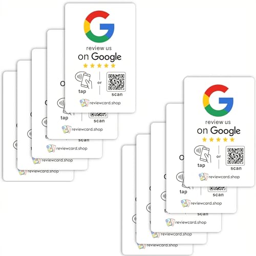 Google Review Tap Cards (10-Pack) by Review Card - Tap for Instant Reviews - All Phones Compatible - Reusable Smart Tap NFC & QR - Boost Business Reviews - Google Review (10-Pack Google Review Card)