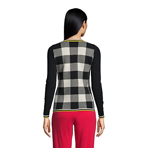 Lands' End Womens Cash Cn Sweater - Jacquard Black/Ivory Buffalo Check Regular Small #TOP2