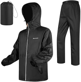 LAMA Rain Suit (Rain Jacket + Rain Trousers) Women Men Reflective Rain Suits Waterproof Hooded Jacket Unisex Breathable Rain Jacket Rain Trousers Raincoat Rainwear with Hood Hooded Jacket