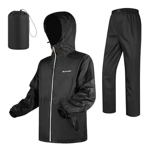LAMA Regenanzug (Regenjacke + Regenhose) Damen Herren, Reflektierender Regenanzüge wasserdichte Kapuzenjacke, Atmungsaktive Regenjacke Regenhose, Raincoat Rainwear mit Kapuze Kapuzenjacke Schwarz XL LAMA Regenanzug (Regenjacke + Regenhose) Damen Herren, Reflektierender Regenanzüge wasserdichte Kapuzenjacke, Atmungsaktive Regenjacke Regenhose, Raincoat Rainwear mit Kapuze Kapuzenjacke Schwarz XL