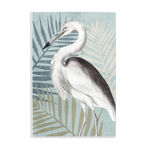 Stork Bird Island Palm Leaves, 10 x 15 Inch Mounted Print on Wall Plaque