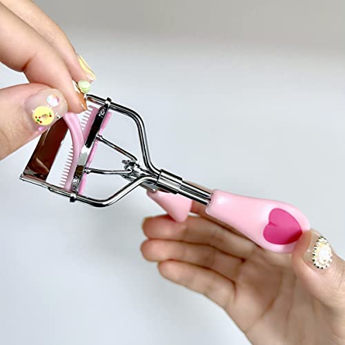 Stainless Steel Eyelash Curler with Built-in Comb Pinch Pain-Free Suitable for Any Eye Shapes and Sizes, with 5 Silicone Refill Pads (Light Pink) - Image 3
