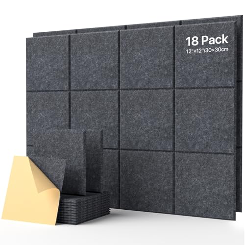 Image of Soundsbay Self-Adhesive Soundproof Wall Panels 18 Pack 12 inchx12 inch Black | Square Acoustic Panels, 150kg /m High Density Covers 18 sq ft, Sound Proof Panels for Walls, Home Office, Bedroom