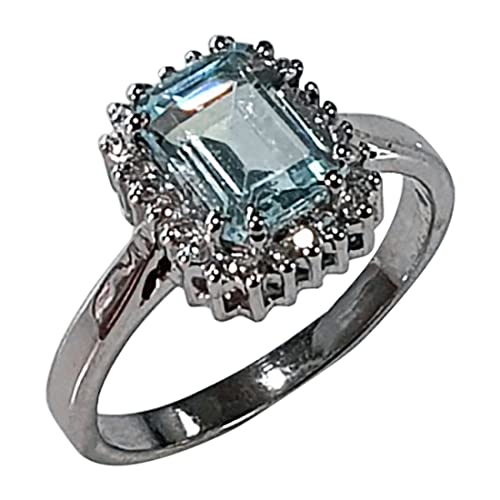 Bague halo topaze bleue et argent 925 avec oxydes de zirconium pour femme