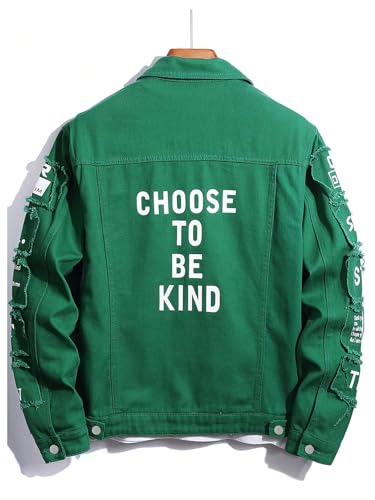 Image of SOLY HUX Men's Denim Jacket Letter Graphic Button Down Flap Pocket Long Sleeve Streetwear Jacket