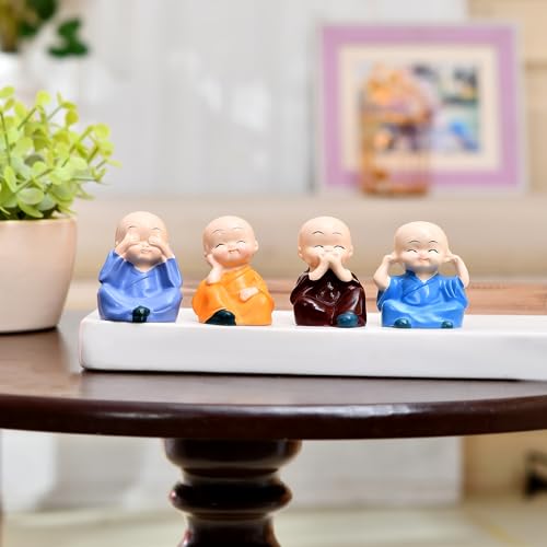 Image of Xtore 4 blissfull Meditating Monk for Home /Office /car decor | Wisdom Monks Figurine Set| Resin Decorative Statue | Zen Philosophy Decor - (Pack of 4)
