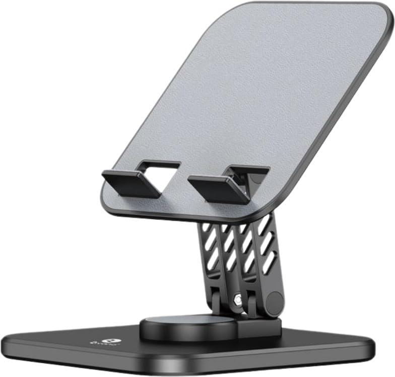 RIVANO 360° Rotatable & Foldable Mobile Phone Holder with Stable Metallic Base,Adjustable Height, Anti Skid Pad,Tabletop Mobile Phone Stand for All Smartphones,Tablets,Kindle,ipad(Black)-image-35