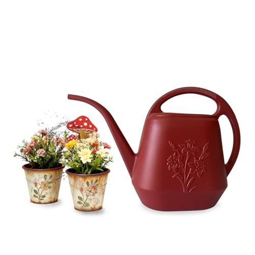 Gießkanne Klein, Giesskanne Zimmerpflanzen Klein, Gießkanne aus Kunststoff mit Langem Ausguss und Ergonomischem Griff, Geeignet für Topfpflanzen und Sukkulenten (Rot)