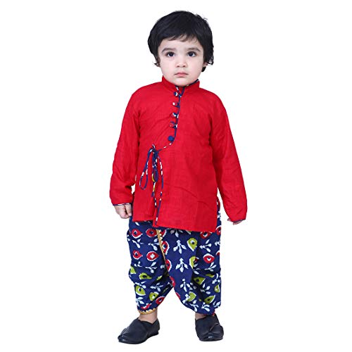 Image of BownBee Ethnic Wear Cotton Kurta Dhoti Traditional Dress Set for Baby Boys, Front Open with Dori Pattern, Full Sleeves, and Round neck, Ideal for All Festivals