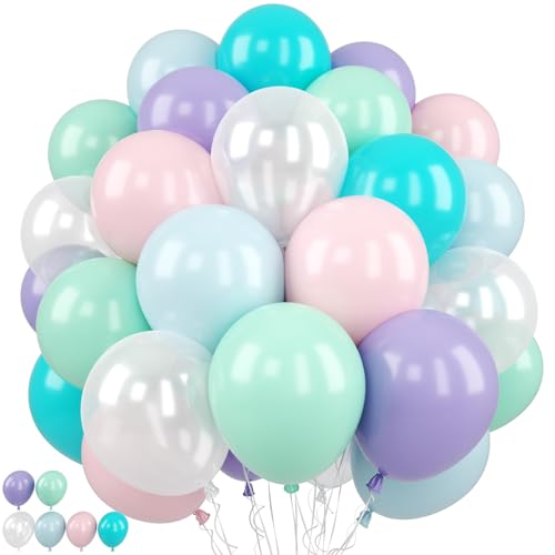 Image of Pastel Balloon, 50 Inch 12 Inch Mermaid Birthday Party Decorations with Pink Purple White Blue Teal Ballons fo Girls Mermaid Balloons Baby Shower Party Supplies