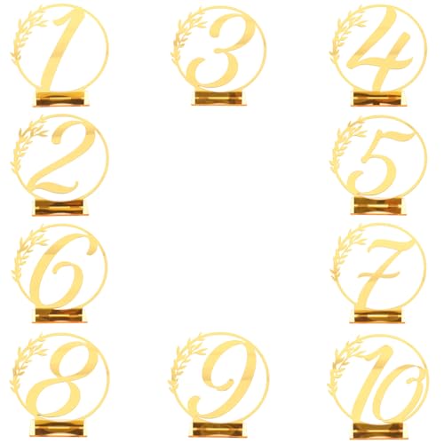 Tofficu Letreros de Mesa Acrílicos Dorados 10 Piezas para Boda, Tarjetas de Lugar Decorativas Resistentes para Restaurante y Eventos, Números de Mesa para Decoración de Banquetes y