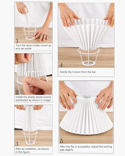 Image of Homesake Wood Grain Pattern Small Table Lamp, Desk Light, Wooden Bedroom Lamps for Nightstand, Scalloped Lamp Shade Table Lamps Small Spaces, Bedroom, Living Room, Taper Cone, (Pleated White)