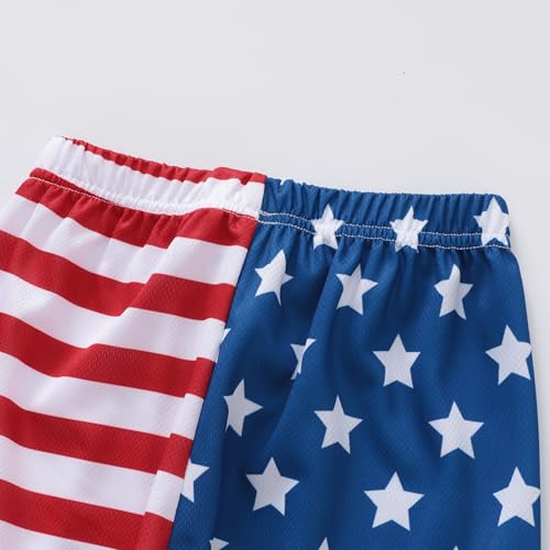 Image of 4th Of July Boys American Flag Button Up Baseball Jersey Shirt Shorts Set for 2-14 Years Kids Independence Day Outfit