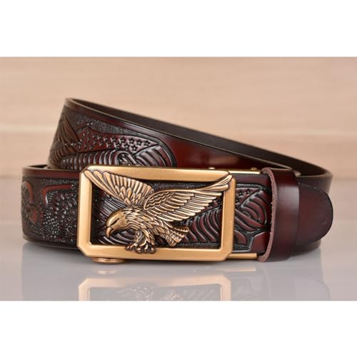 Belt Men Ratchet, Western Cowboy Belts for Men, Genuine Leather Embossed Belt with Eagle Alloy Square Buckle3