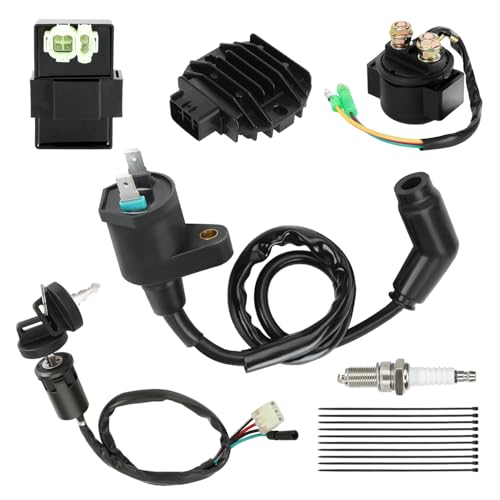 Image of EOPOAYI Recon 250 Ignition Coil Switch Starter Solenoid Relay Kit Compatible with TRX250 Fourtrax 200 ATV TRX250EX TRX250TM TRX250TE 1997-2021 Quad 4 Wheeler Parts with Voltage Regulator CDI Box