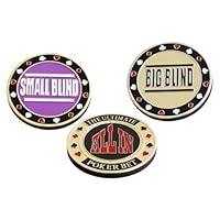 AEUXZA 3 Stück Poker-Button Set im Etui (Metall-Münzen), All-in, Small Blind, Big Blind