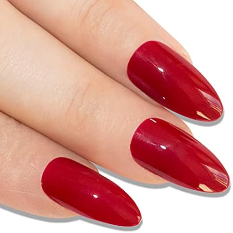 Bling Art Almond False Nails Fake Stiletto Red Fire Acrylic 24 Long Tips Glue Cover