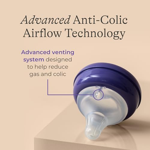 Image of Lansinoh Anti-Colic Glass Baby Bottles, Purple Collar, 5 Ounces, 4 Count
