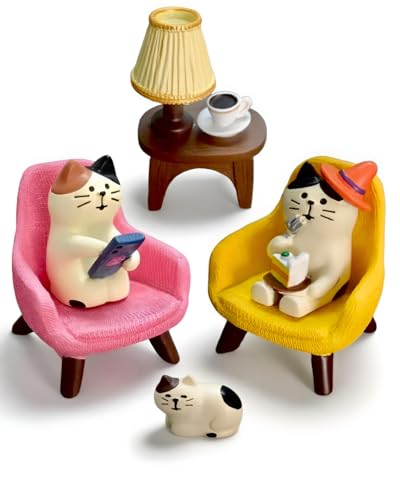 Inufcub 6-Piece Miniature Cat Figurines with Sofa & Lamp - Cute Resin Desk Decor for Office, Shelf Decor, Home - Gift for Cat Lovers