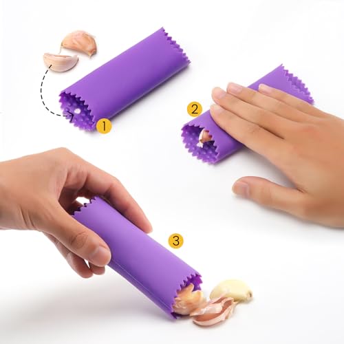 BURLIHOME Espremedor de alho, espremedor de alho de aço inoxidável 304 com tubo de descascador de al