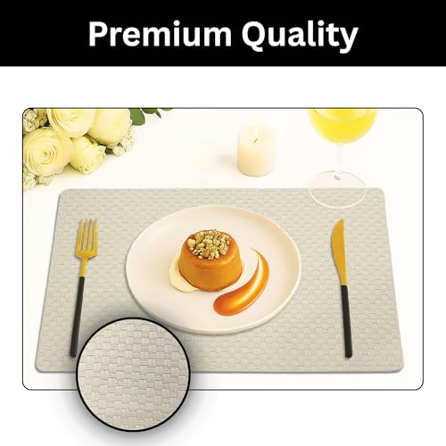 Image of Amazon Brand - Umi PVC Vinyl Foam Design Placemat STPG127 | Heat Resistant, Wipe Clean, Anti-Skid Table Mats for Dining Table, Kitchen & Home Decor (30x45 CM Cream Set of 6)