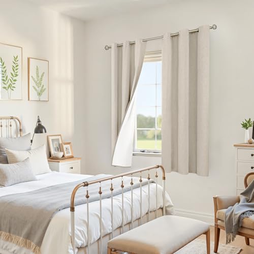 Image of YoungsTex Oatmeal Linen 100% Blackout Curtains 63 Inch Length for Bedroom, Room Darkening Thermal Insulated Drapes with Grommet Heat Blocking for Short Living Room Window, 2 Panels, 38 X 63 Inch