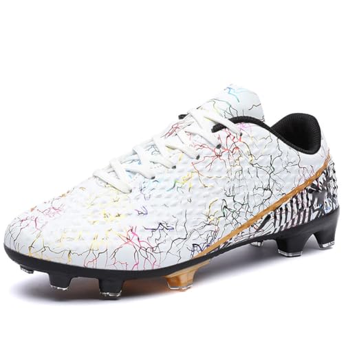 WILTENA Womens Comfy Soccer Cleats Mens Low Top Firm Ground Football Shoes Girls Boys Fashion Outdoor Football Sneakers White Size 8.5w/7m