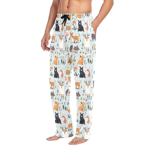 Forest Animals Men's Pajamas Pants Cotton Sleep Bottoms Pants Lounge Sleepwear - S4