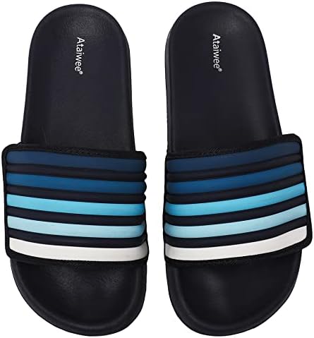 Ataiwee Kids Slides Shoes, Unisex Girls Boys Beach Rainbow Poolside Summer Water Shoes.(1909010,BL/LN,2)