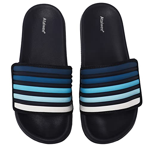 Ataiwee Kids Slides Shoes, Unisex Girls Boys Beach Rainbow Poolside Summer Water Shoes.(1909010,Bl/Ln,2) #TOP1