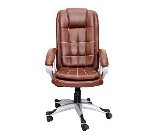 Image of High Back PU Leatherette Chair |Adjustable Height Chair| Executive & Director Chair | Nylon Handle & Wheel Base | Revolving Chair |Top Office Chair - (111012136 TanBrown)