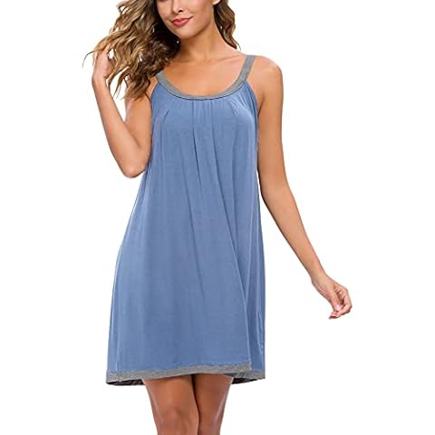 AVIIER Womens Nightgown Soft Cotton Sleeveless Sleep Shirts Wide Strap Nightshirts Full Slip Sleepwear Light Blue L Cover