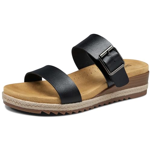 SHIBEVER Black Sandals for Women Dressy: Comfortable Flat 2026 Womens Sandal Size 9 - Arch Support Open Toe Summer Soft Shoes