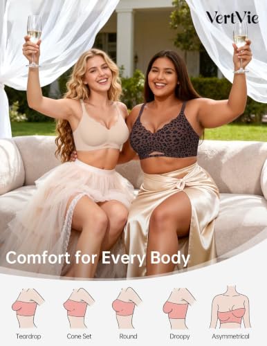 Image of Vertvie Jelly Bras for Women No Underwire Supportive | Seamless Wireless Bralette, Cool Breathable Mesh, Push Up Scalloped V-Neck, Full Coverage Tshirt Bra, Soft Comfortable