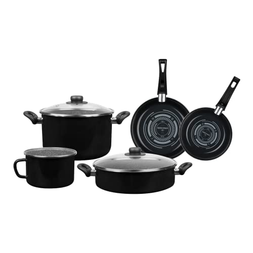 Baterías De Cocina, Kitchen Vasconia, Batería de Cocina de 7 Piezas Ultra, Negro, hecha de Vitroacero