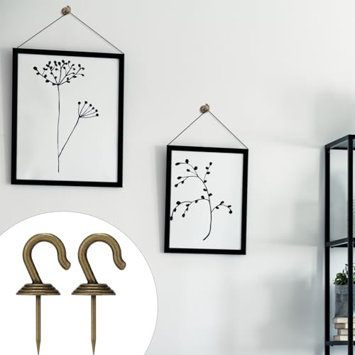 Image of Hotop 30 Pieces Push Pin Wall Hooks Metal Thumb Tack Hangers Iron Alloy Nail Decorative Picture Hooks for 20 Lbs Home Office School Party Supply (Bronze)