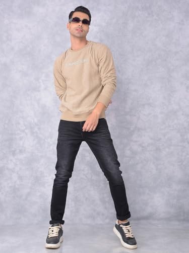Image of Crimsoune Club Men's Beige Typographic Print Knitted Sweatshirt