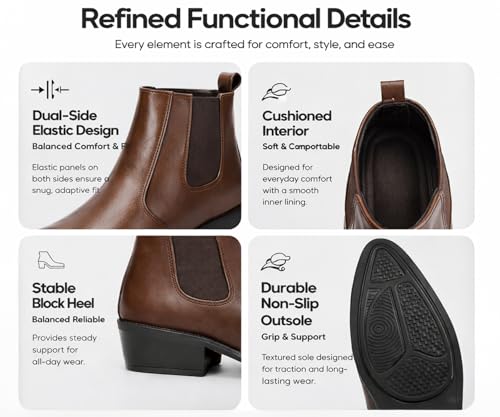 Image of Kraasa Men's Synthetic Leather Chelsea Boots - Slip-On Ankle Boots with Elastic Side Panels & Low Heel, Formal Casual Wear