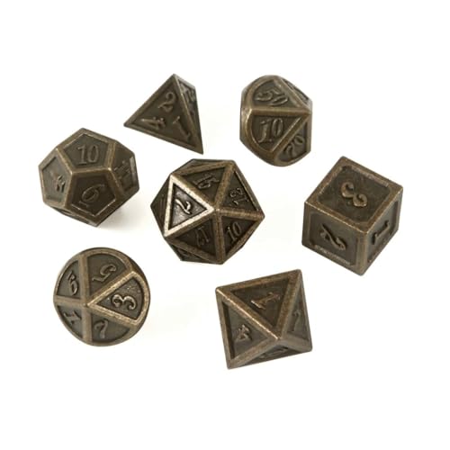 Set de Dés JDR en Métal Polyédrique 7 Pièces Couleur Cuivre Rouge Antique pour Donjon et Dragon Accessoires de Jeu de Role DND RPG MTG avec Sac de Rangement Chiffres Lisibles et Équilibré