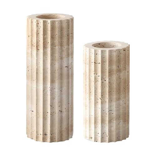 SAFAVIEH Home Collection Teroi Sand Color Travertine Vase Set of 2 Sand Color Cylindrical Design Decorative Accent for Shelves Tables or Entryways