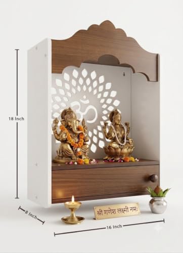 Image of Crosscut Wooden wall Hanging mandir, Temple for Home and Office Pooja (Dual Arch Design)