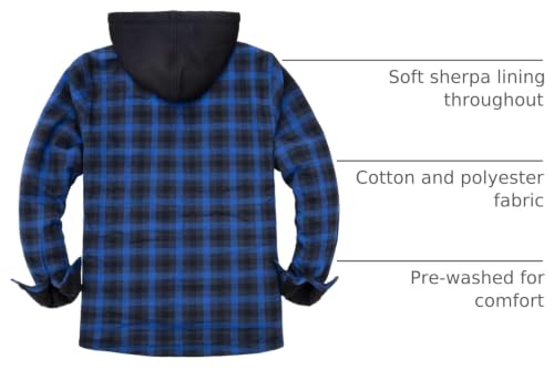 Image of ZENTHACE Mens Sherpa Lined Flannel Shirt Jacket with Hood,Full Zip