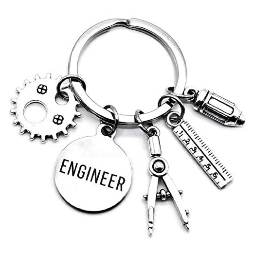 Engineer Keychain Mechanical Engineer Design Engineering Graduation Gear Charm Ruler Compass Pencil Engineer Teacher Gift Mathematics Structural Engineering Key Ring