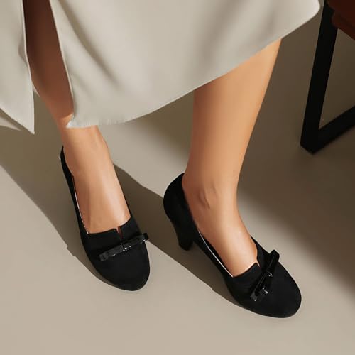 Elerhythm Women's Mary Jane Bownot Closed Round Toe Vintage Heels Gatsby 1920s Pumps 1950s Victorian Retro Shoes3